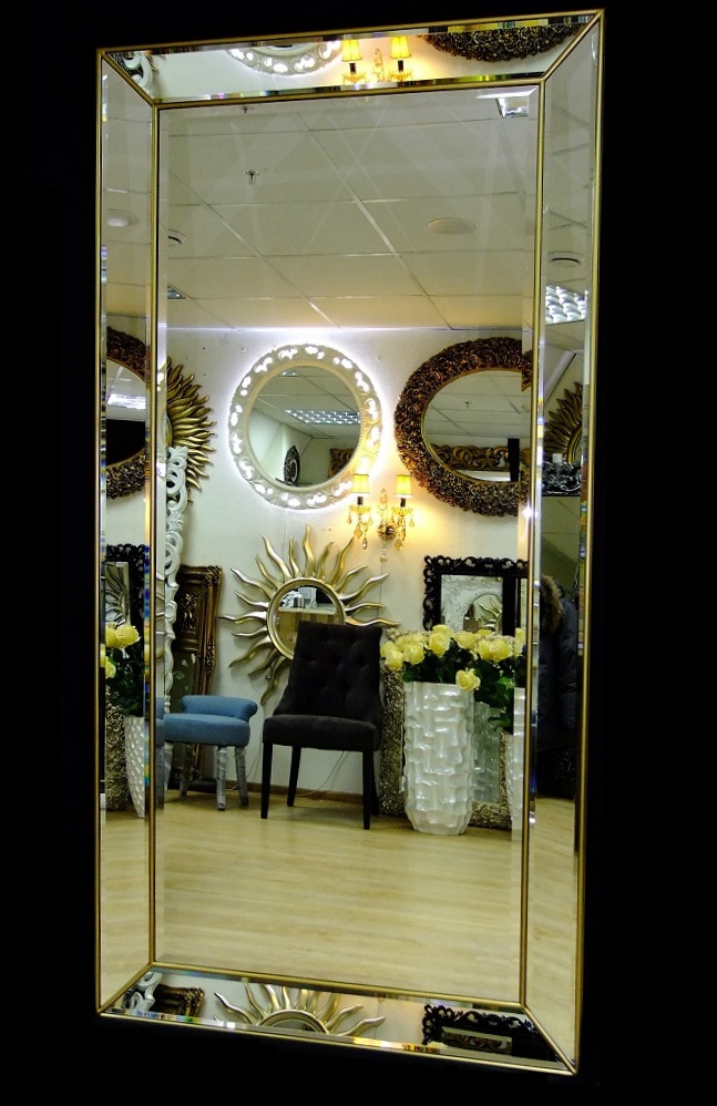 Большое напольное зеркало в зеркальном обрамлении Ричард золото 100см х 200см