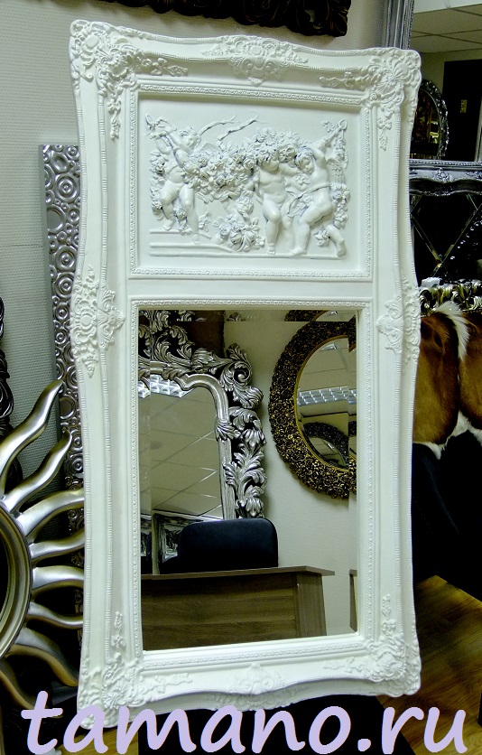 Купить зеркало Францини в старинной раме с лепным декором слоновая кость с белым