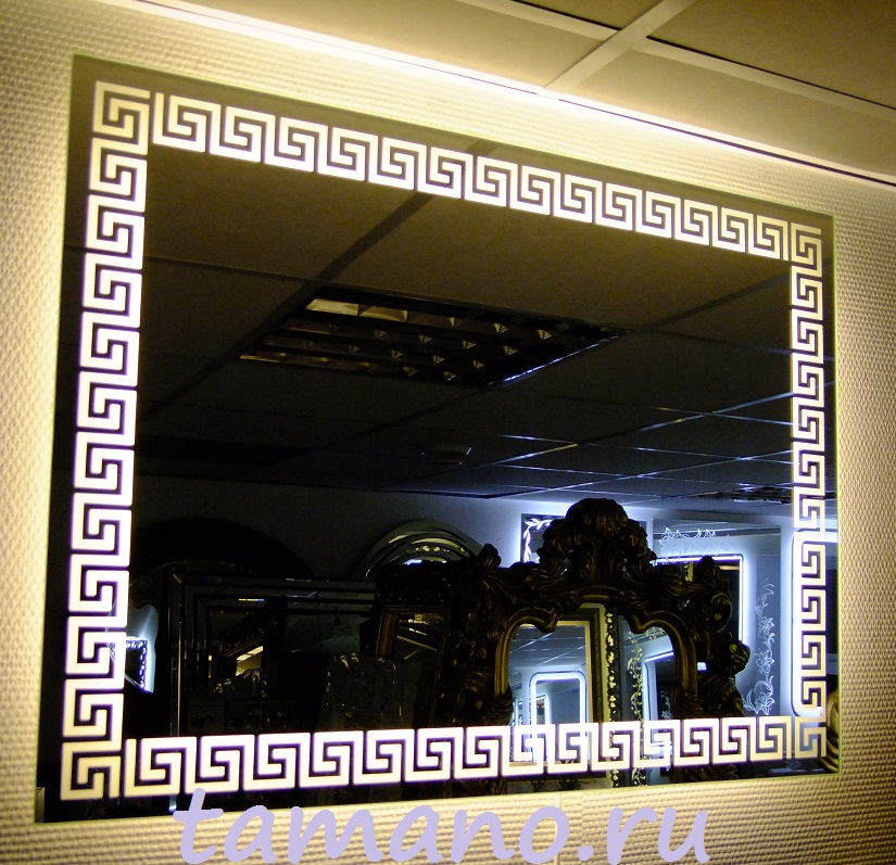 Зеркало с подсветкой по периметру S807T-2, ширина 800мм высота 600мм фото в темноте.JPG