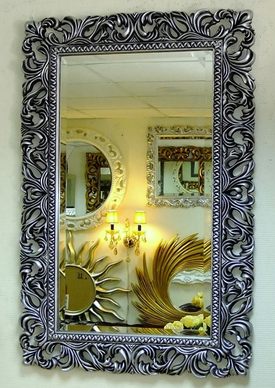 Купить стильное настенное зеркало в витой дизайнерской раме чернёное серебро