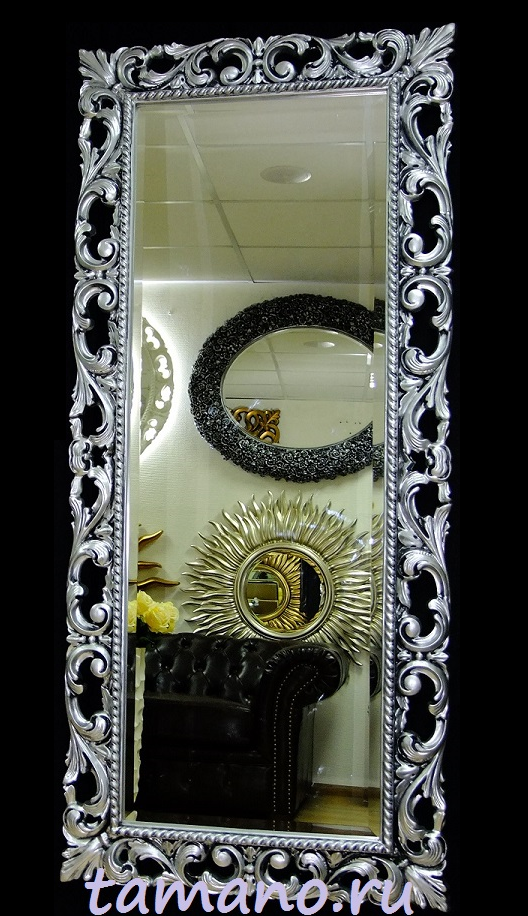 Купить Зеркало интерьерное в резной раме, арт. Л12005, Мэри, чернёное серебро, 75см х 165см