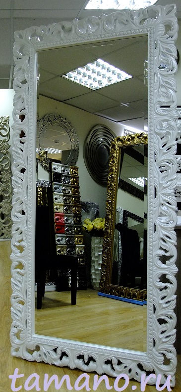 Купить большое напольное/настенное зеркало Милан в резной белой раме 