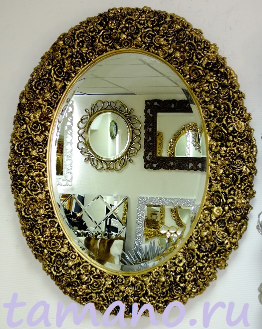 Купить овальное зеркало Л009 в красивой раме чернённое золото