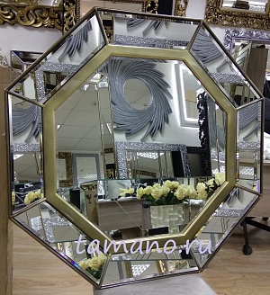 Зеркало восьмиугольное Флорин 100х100см, чёрнёное золото