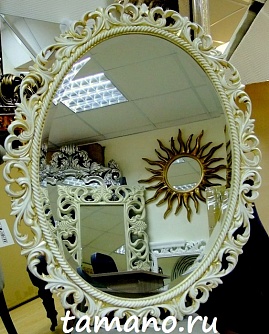 Зеркало интерьерное овальное, Азалия слоновая кость с золотом, 80см х 100см