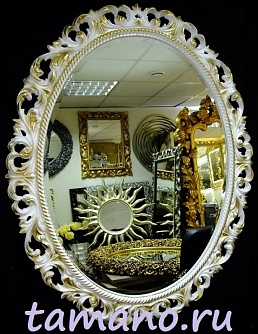 Зеркало интерьерное овальное, Азалия белый лак с золотом, 80см х 100см