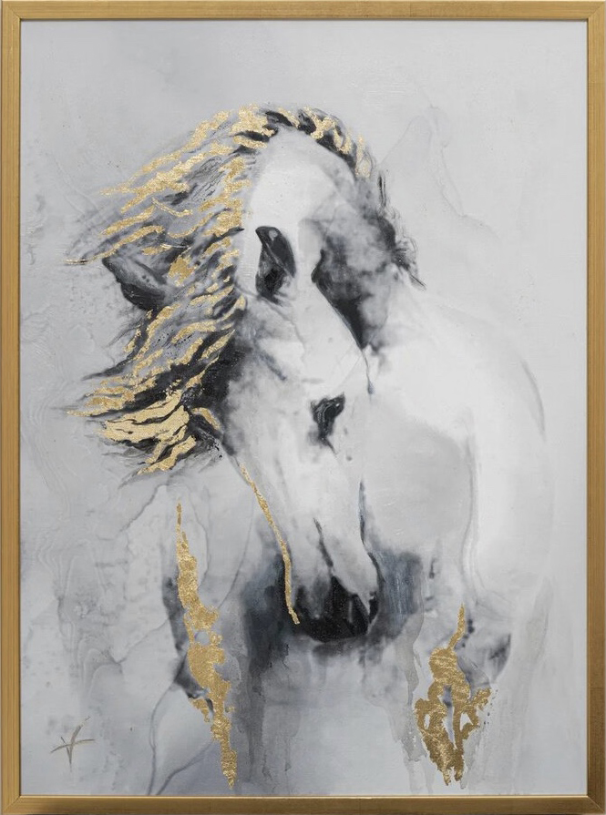 89VOR-HORSE Холст "Белая лошадь" 50*70см, багет алюминий зол