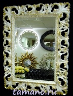 Настенное зеркало в резной раме, Ингрид слоновая кость с золочением,  64см х 84см