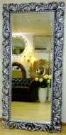 Большое интерьерное зеркало в резной раме Монако чернёное серебро, 95см х 192см
