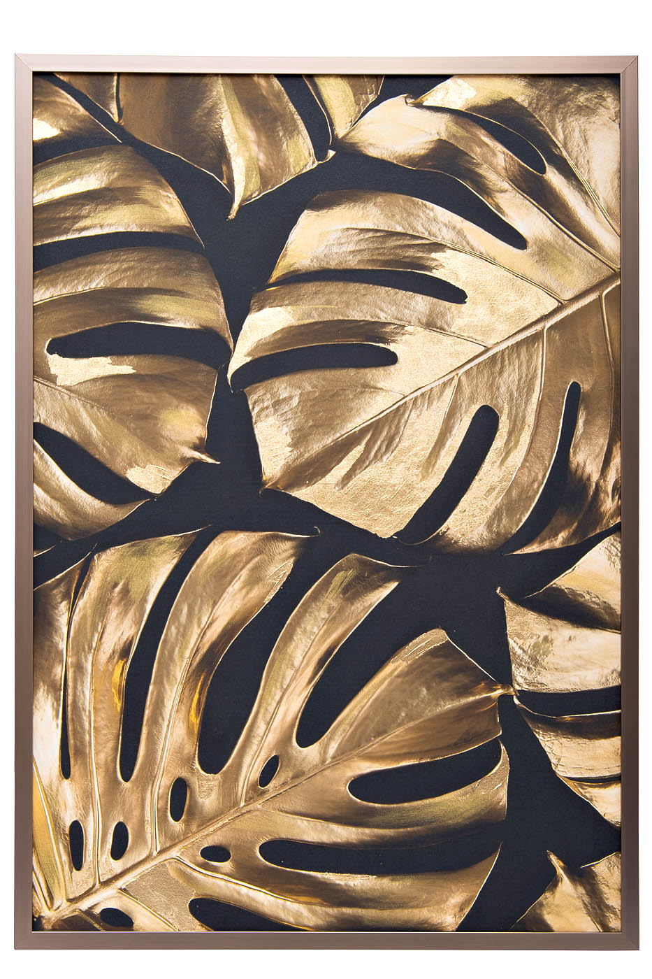 89VOR-MONSTERA GOLDEN-2 Холст "Золотые листья монстеры-2" 100х70 см, багет( латунь),поталь