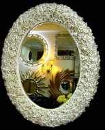 Зеркало интерьерное овальное, Орнелла слоновая кость с  золотом, ширина 90см высота 110см