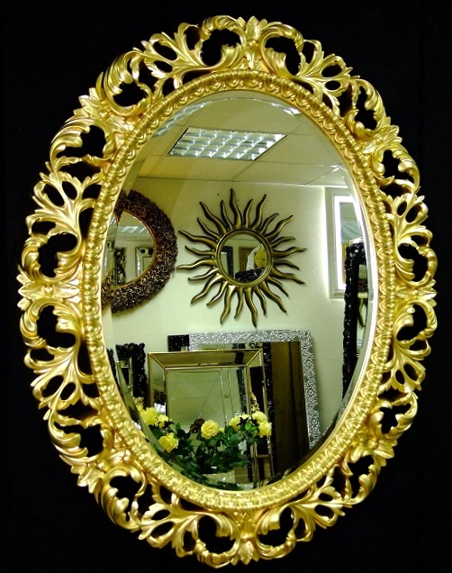 Купить стильное овальное зеркало в резной раме Джулия золото