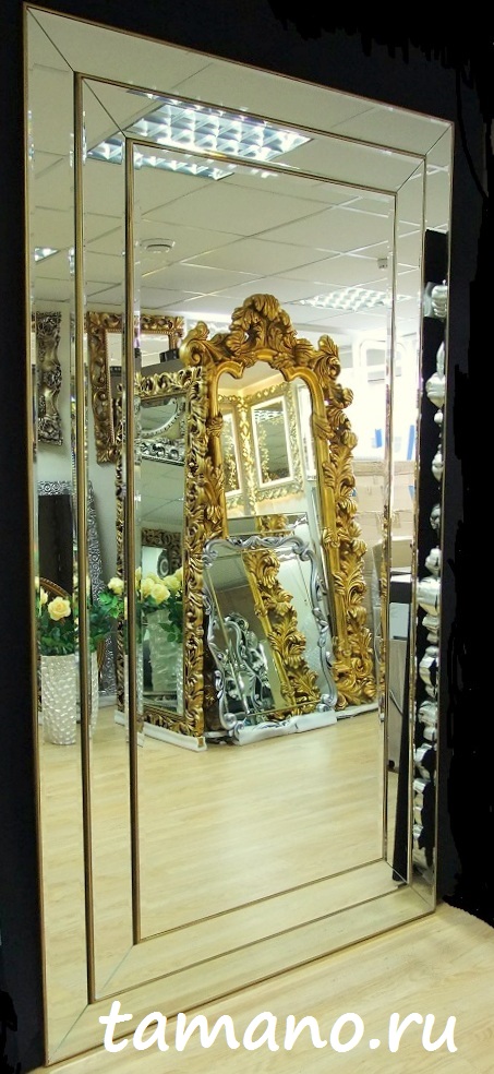 Заказать с доставкой большое зеркало в золотой зеркальной раме Лувр 