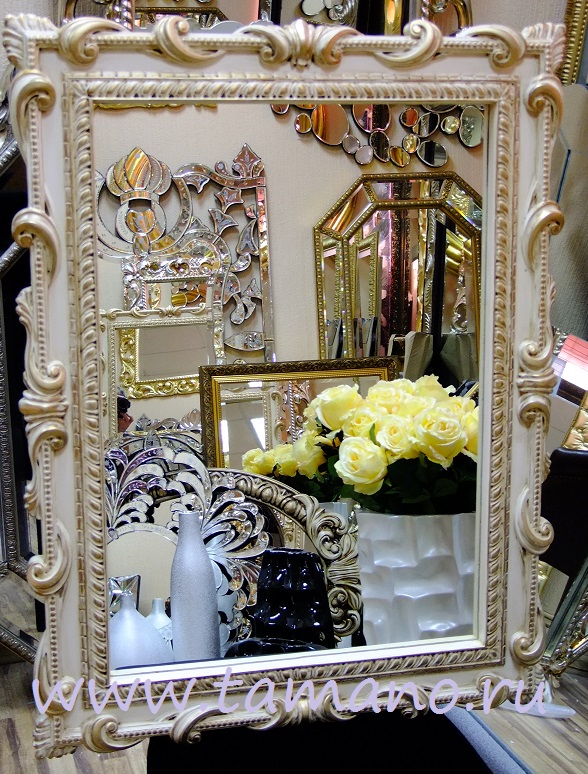 Зеркало в винтажной раме, арт. Л10012, слоновая кость с золотой патиной, 71см х 92см