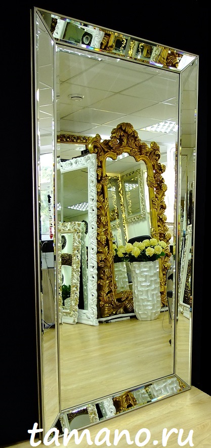 Большое настенно напольное венецианское зеркало в зеркальной раме Ричард, 100см х 200см фото сбоку