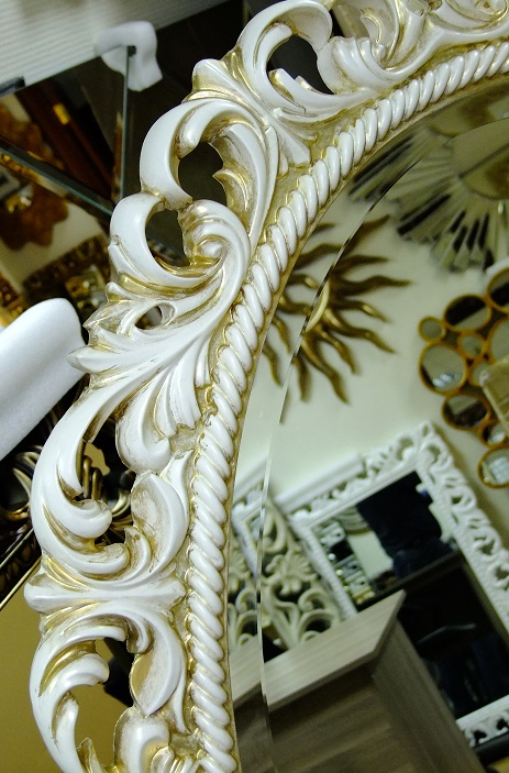 Зеркало интерьерное овальное, арт. Л010 слоновая кость с золотом, ширина 80см высота 100см фото рамы.JPG
