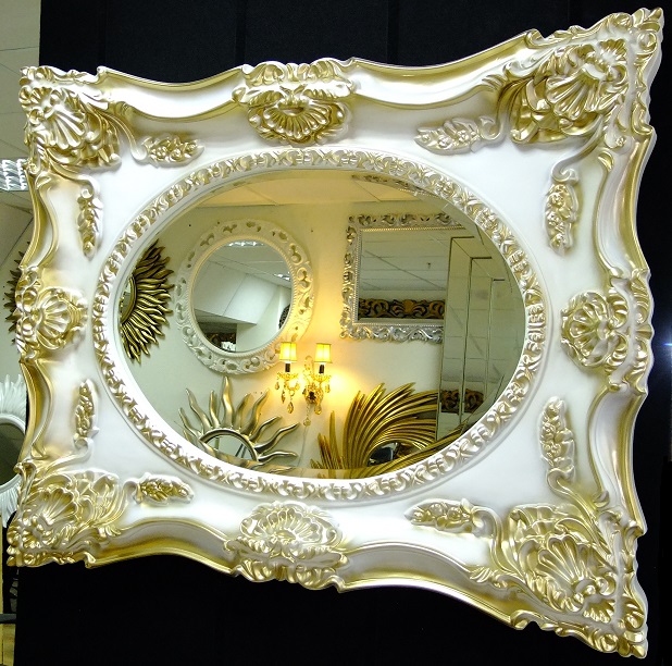 Зеркало интерьерное в раме, Империал слоновая кость с золотом, 85см х 100см фото по горизонтали