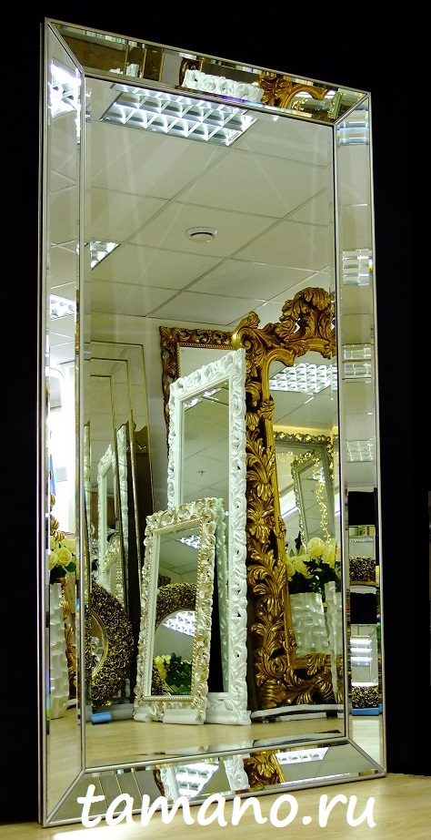 Большое настенно напольное венецианское зеркало в зеркальной раме Ричард, 100см х 200см фото рамы