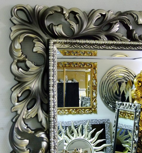 Большое интерьерное зеркало в резной раме Монако венге-шампань, 95см х 192см фото рамы