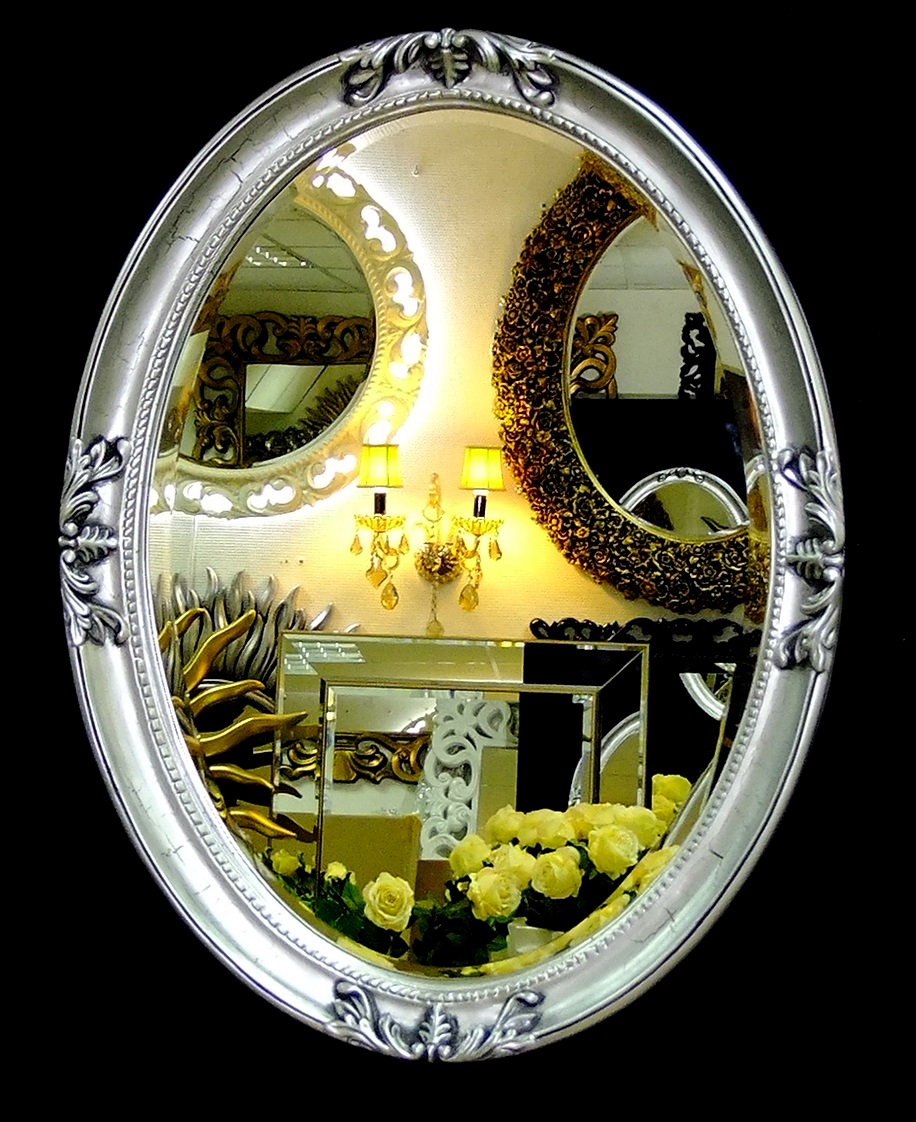 Купить в интернете красивое зеркало в овальной раме Пацифик серебро с кракелюром