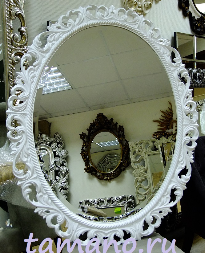 Зеркало интерьерное овальное, арт. Л010 белый лак, ширина 80см высота 100см.JPG
