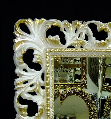 Настенное зеркало в резной раме, Ингрид слоновая кость с золотом, 64см х 84см фото рамы