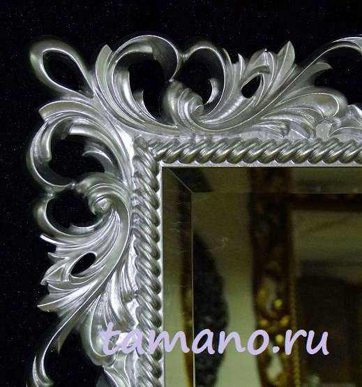 Зеркало интерьерное в дизайнерской раме Катрин серебро, 95см х 160см смотреть фото рамы