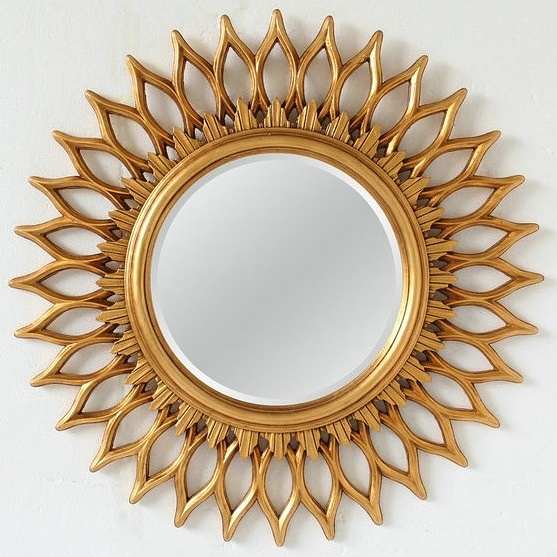Купить Зеркало солнце в золотой раме Голдстар, D 90см