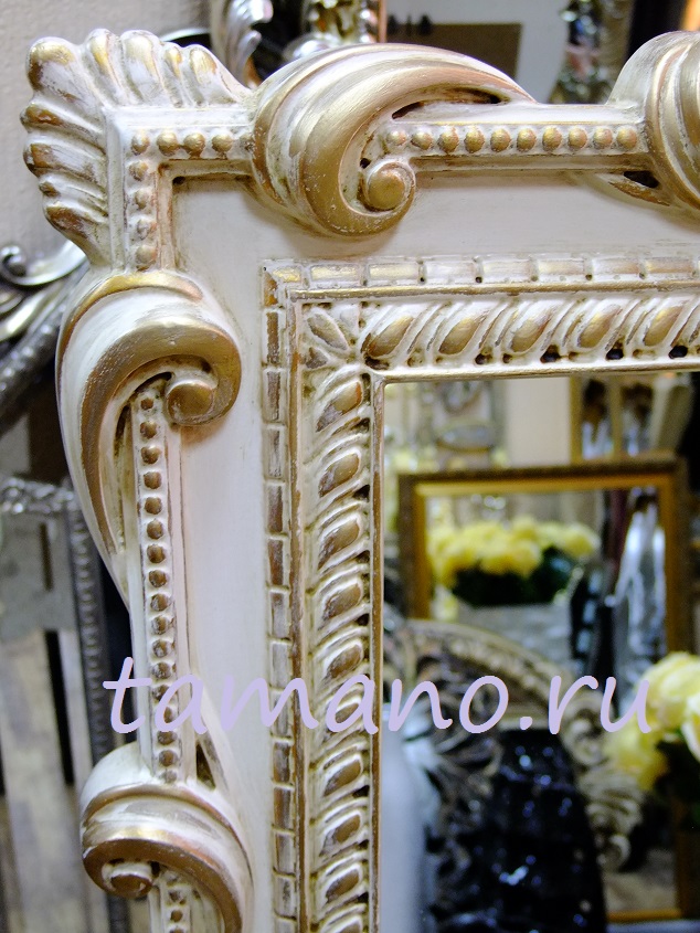 Зеркало в винтажной раме, арт. Л10012, слоновая кость с золотой патиной - рама
