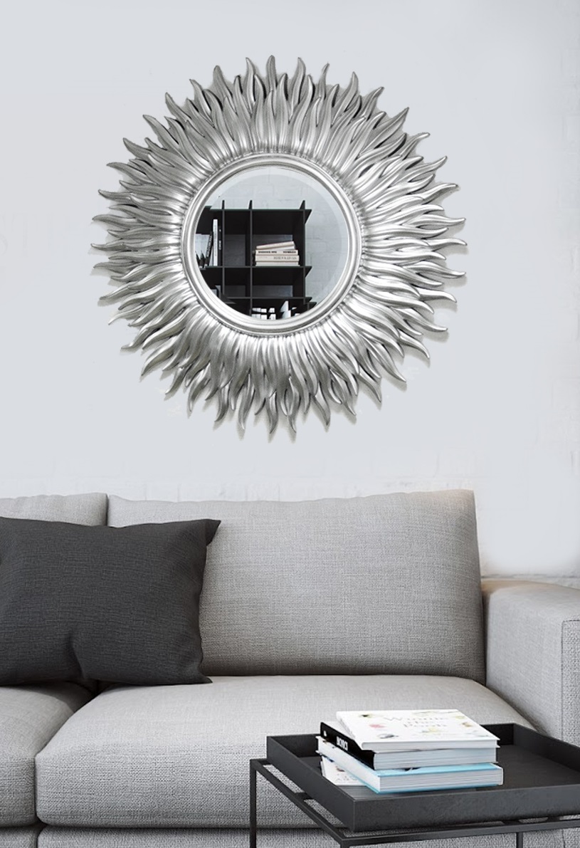 Зеркало Солнце в серебряной дизайнерской раме Маргарита