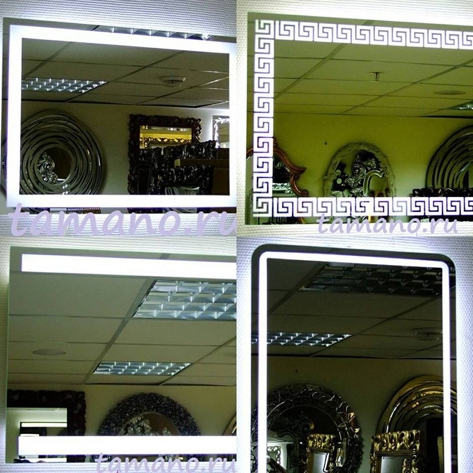 Любые размеры Зеркало серебряное, влагостойкое, со светодиодной подсветкой LED12V в Тамано.ру