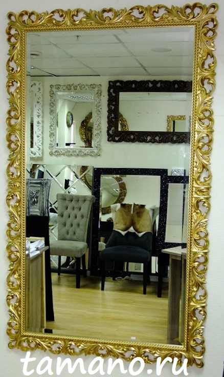 Где купить большое настенное зеркало Катрин в красивом золотом багете