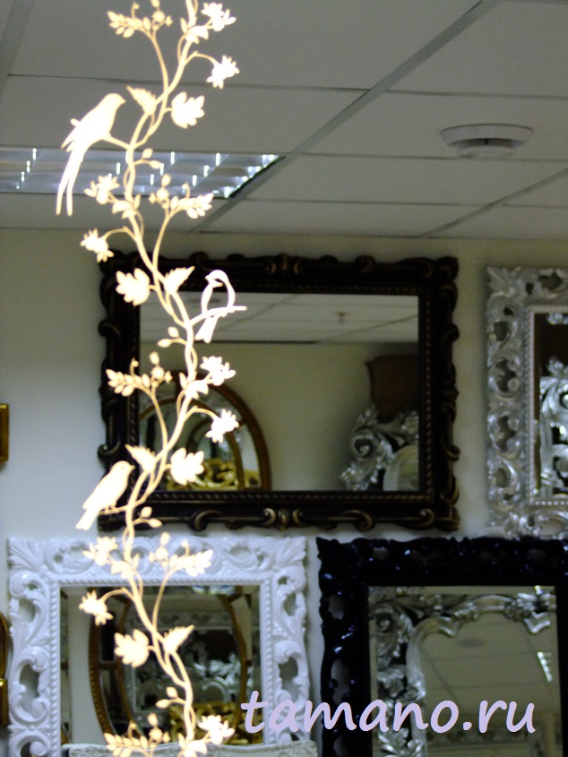 Квадратное зеркало с тёплой светодиодной подсветкой Райские птички, 80см х 80см, крупно.JPG