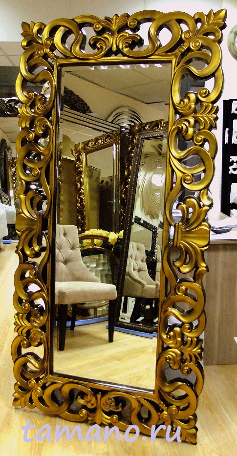 Зеркало в резной раме Континио чёрный лак с золотом, ширина 88см высота 178см.JPG