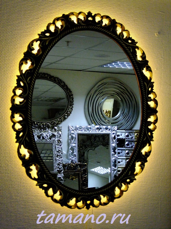 Заказать овальное зеркало в раме с тёплой боковой подсветкой в интернет салоне Тамано.ру