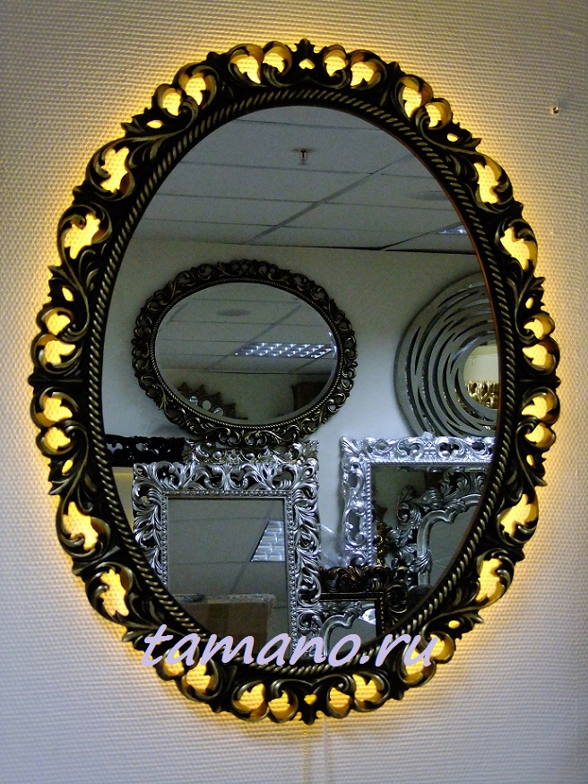Зеркало овальное в раме с боковой подсветкой, арт. П010 бронза, ширина 80см высота 100см фото.JPG
