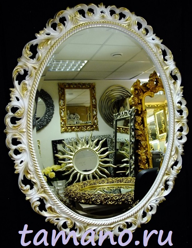 Купить овальное зеркало Азалия белый лак с золотом