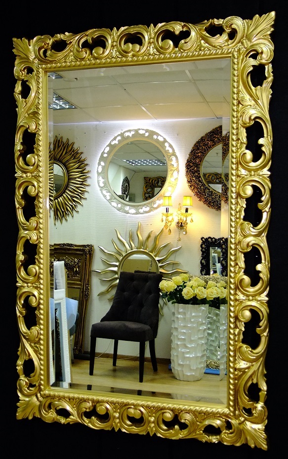 Интерьерное зеркало в золотой резной раме Мэри 85см х 130см