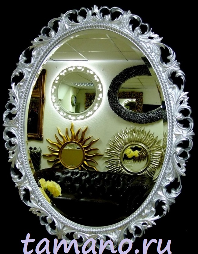Купить овальное зеркало Л019 в стильном серебряном багете