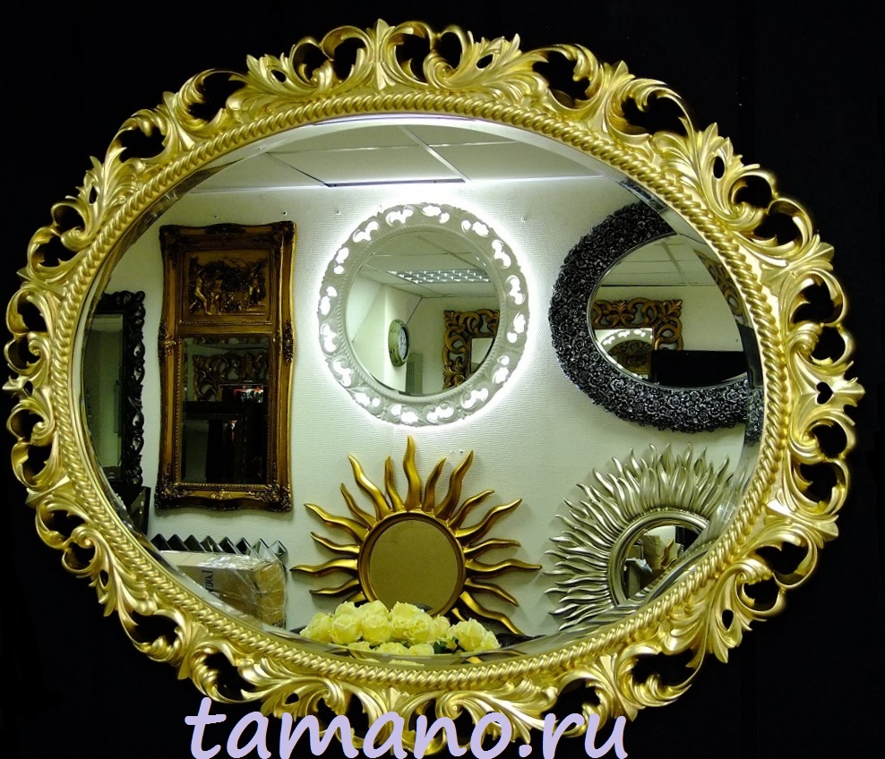 Купить красивое овальное зеркало в золотой раме Азалия