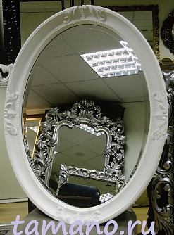 Зеркало овальное в раме, Пацифик, белый прованс, 62см х 82см