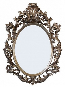 Зеркало овальное в раме барокко Имперо серебро, 68см х 97см