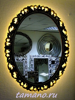 Зеркало овальное в раме с боковой подсветкой, арт. П010 бронза, ширина 80см высота 100см