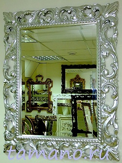 Зеркало интерьерное в резной раме, арт. Л12005К Мэри, серебро, 85см х 130см