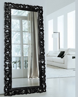 Большое интерьерное зеркало в резной раме, Милан черный лак, 84см х 187см