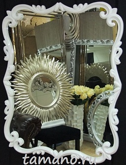 Зеркало интерьерное в раме, Элегия, белый лак, 80см х 100см