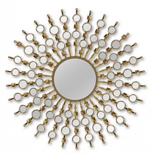 Зеркало в золотой раме Бэнг D 99см с металлическими лучиками и маленькими зеркальцами