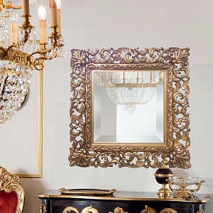 Зеркало в резной раме Афина чернёное золото,  75см х 75см