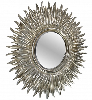 Зеркало в раме солнце Саншайн античное серебро, D 99см