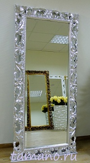 Зеркало интерьерное в резной раме, арт. Л12005, Мэри, серебро, 75см х 165см